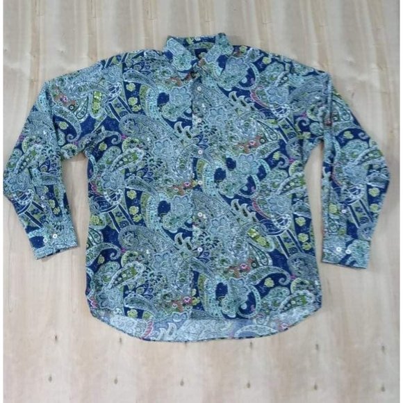 Alan Flusser Patterned Sz L Blue Floral Button up